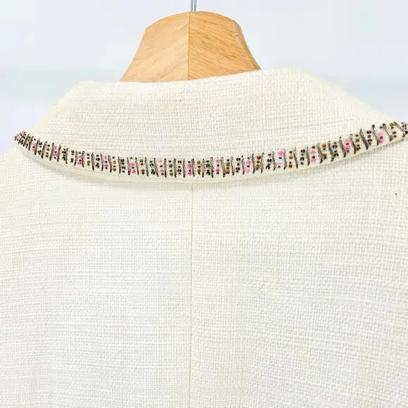 Vintage 90s Escada Ivory Elegant Cream Beaded Linen Cotton Skirt Suit - Picture 6 of 10